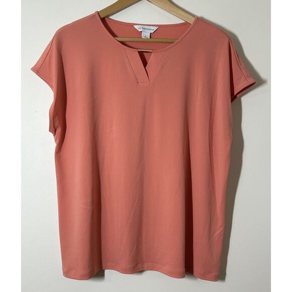 Liz Claiborne Women's Large Flowy Gold V-Neck Detail Peach Orange Cap Sleeve - Picture 1 of 4